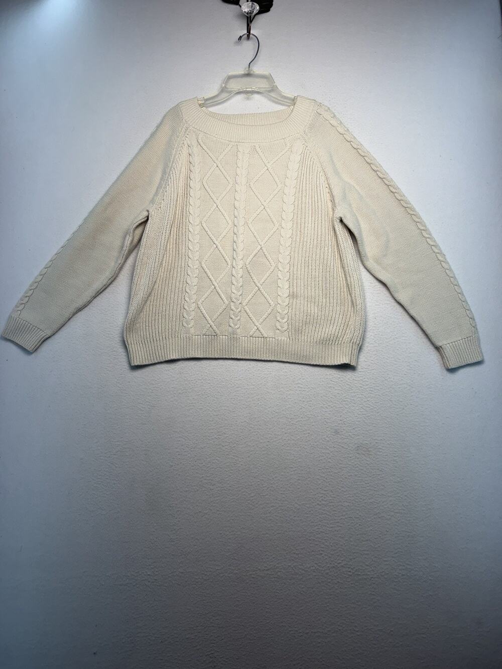 Peyton & Parker Women’s XL Cream Cable Knit Sweater Cotton Blend Pullover